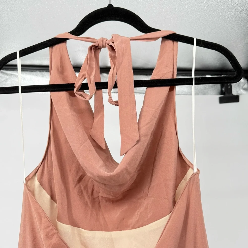 Lavender Brown Elegant Silk Halter Dress - Picture 5 of 7